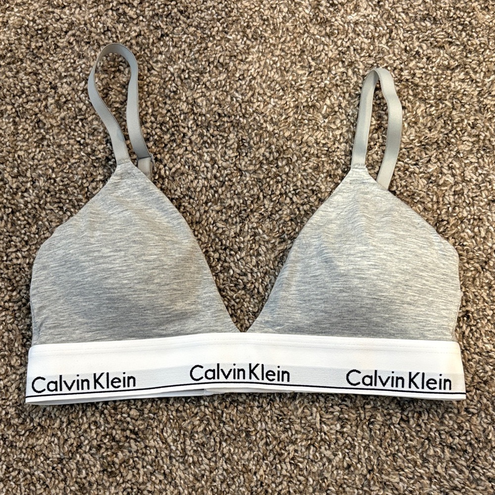 Calvin Klein Light Gray Triangle Bralette with Logo Band